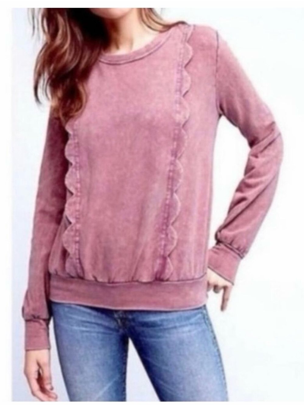 Anthropologie Eri + Ali Ruffle-Trim Crewneck Sweatshirt